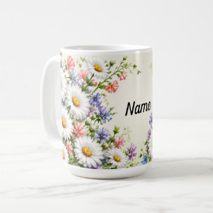 Personalized April Birth Flower Daisy & Sweet Pea Coffee Mug