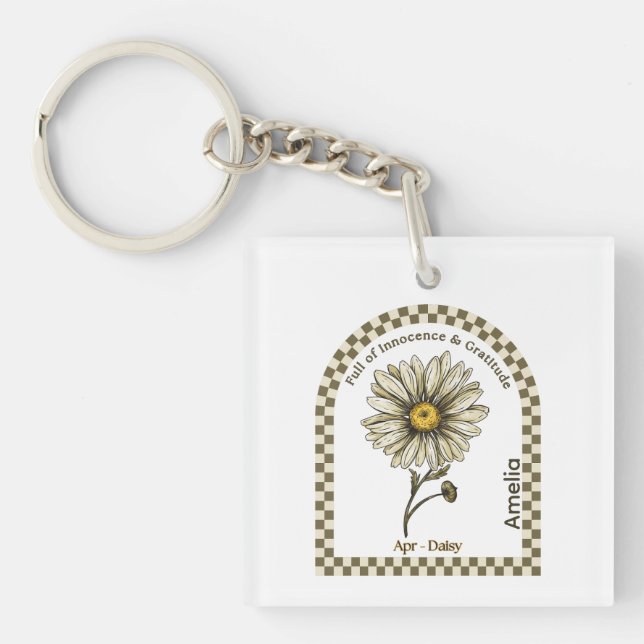 Personalized April Birth Month Flower Tote Bag Keychain (Front)