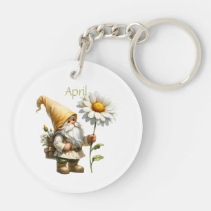 Personalized April Birth Month Garden Gnome Keychain