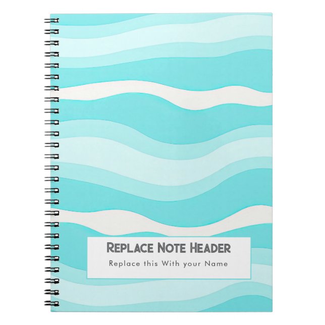 Personalized Aqua and White Wave Patterned  Notebook (Front)