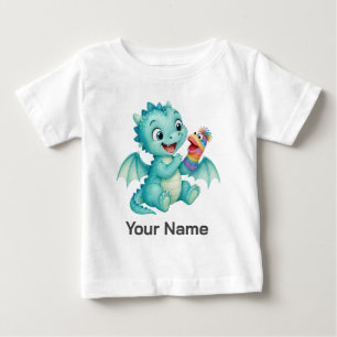 Personalized Aqua Baby Dragon Playing Sock Puppet T-Shirt
