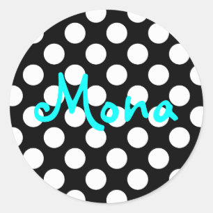 Personalized Aqua Black and White Polka Dot Classic Round Sticker