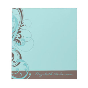 Personalized Aqua Blue Brown Floral Notepad