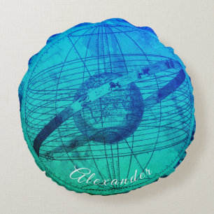 Personalized Aqua Blue Celestial Map Nautical Round Pillow