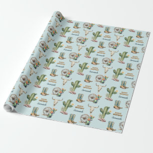Personalized Aqua Blue Coral Cactus Happy Birthday Wrapping Paper