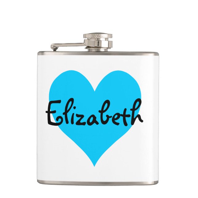 Personalized Aqua Blue Heart Hip Flask (Front)