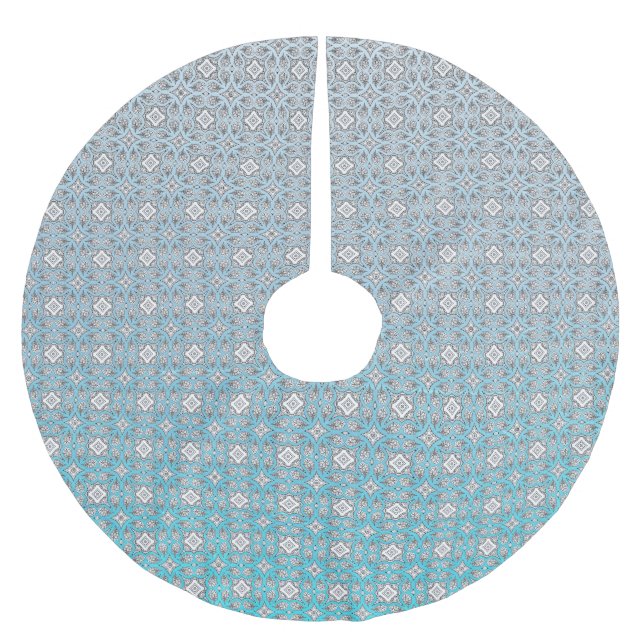 Personalized Aqua Blue Mandala Christmas Skirt Brushed Polyester Tree Skirt (Front)