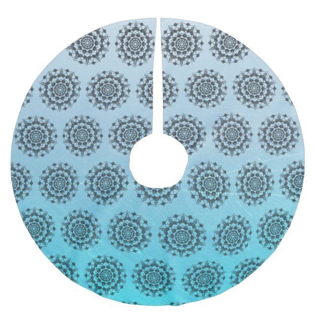 Personalized Aqua Blue Mandala Christmas Skirt Brushed Polyester Tree Skirt (Front)