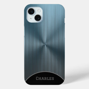 Personalized Aqua Blue Metallic and Black iPhone 15 Mini Case