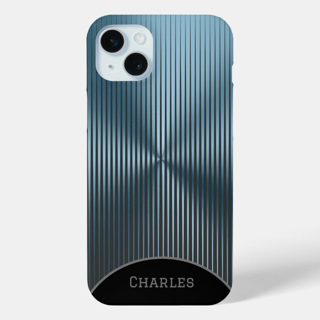 Personalized Aqua Blue Metallic and Black Case-Mate iPhone Case (Back)