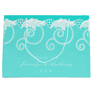 Personalized Aqua Blue Ocean Royal Lace Large Gift Bag