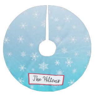 Personalized Aqua Blue Snowflake Christmas Skirt Brushed Polyester Tree Skirt