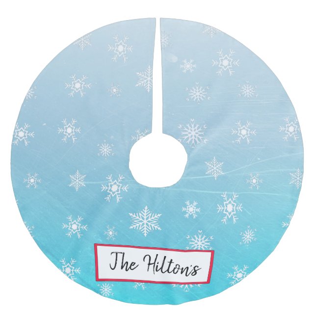 Personalized Aqua Blue Snowflake Christmas Skirt Brushed Polyester Tree Skirt (Front)