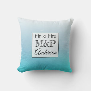 Personalized Aqua Blue Wedding Pillow