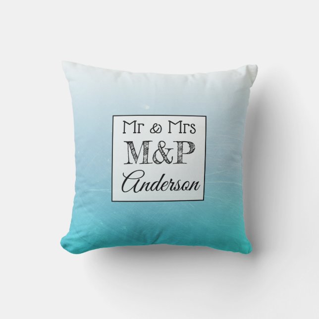 Personalized Aqua Blue Wedding Pillow (Front)
