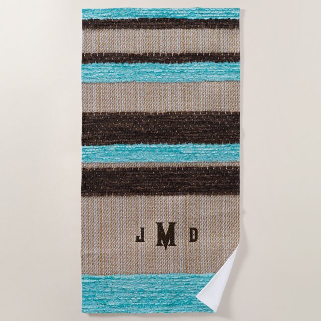 Personalized Aqua/Brw Horizontal Men’s Beach Towel (Front)