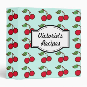 Personalized Aqua Cherry Recipe Cookbook Gift Binder