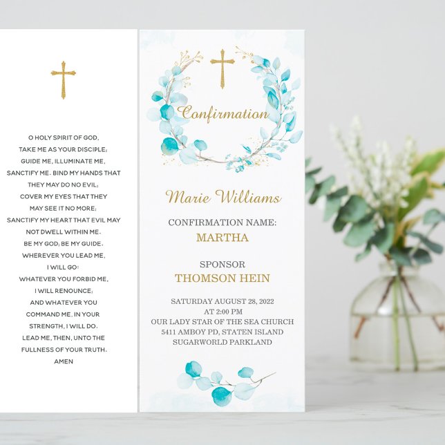 Personalized Aqua Confirmation Prayer Card (Creator Uploaded)