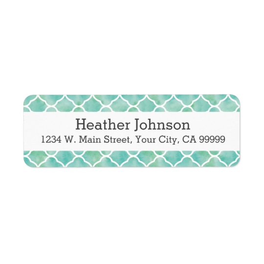 Personalized Aqua Green Quatrefoil Pattern Return Address Label