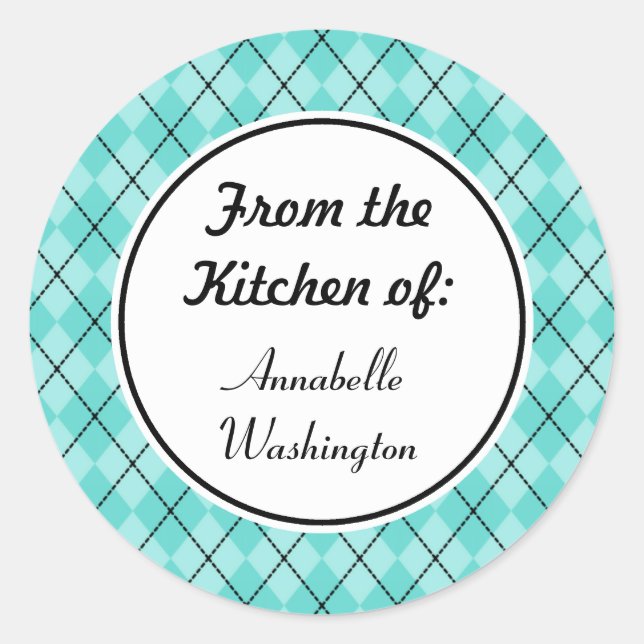 Personalized Aqua Kitchen Baking Gift Tag Stickers (Front)