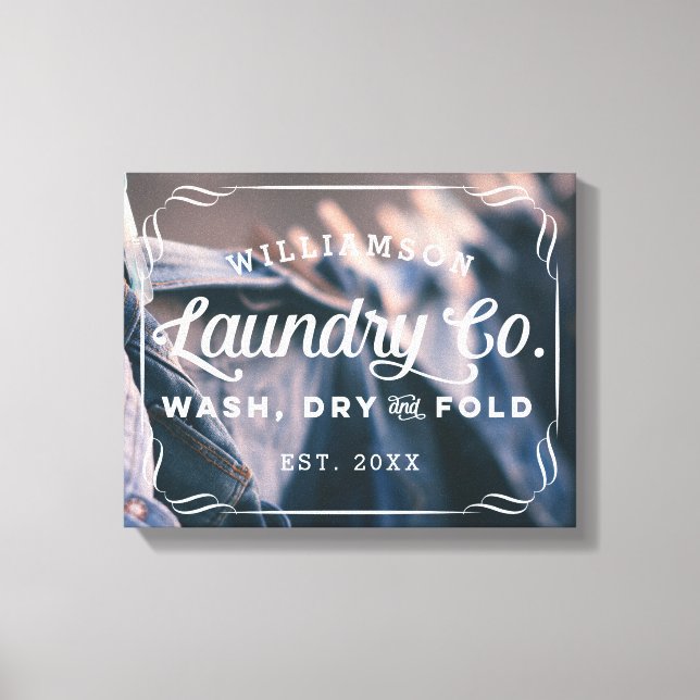 Personalized Aqua Laundry Co Wash Dry Fold Sign (Front)