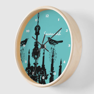 Personalized Aqua LOVE Bird Chandelier Any Colour Clock