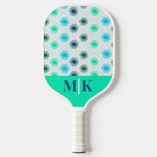 Personalized Aqua  Mid Century Modern Monogrammed Pickleball Paddle (Front)