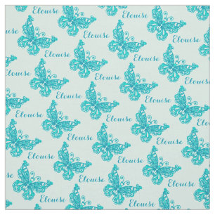 Personalized aqua name butterfly stylized pattern fabric