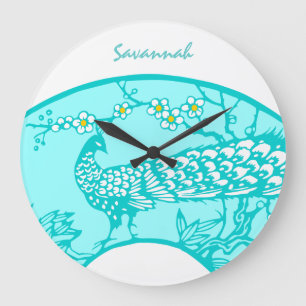 Personalized Aqua Peacock Bird Wall Clock