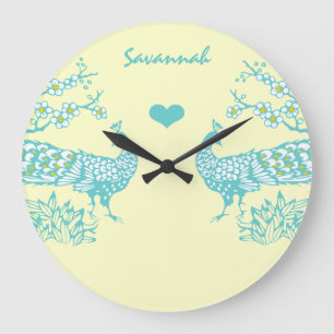 Personalized Aqua Peacock Bird  Wall Clock