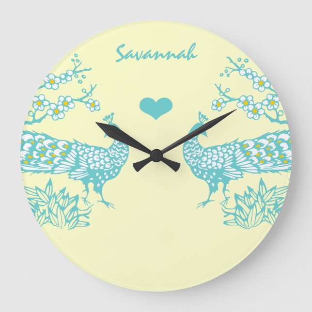 Personalized Aqua Peacock Bird  Wall Clock (Front)
