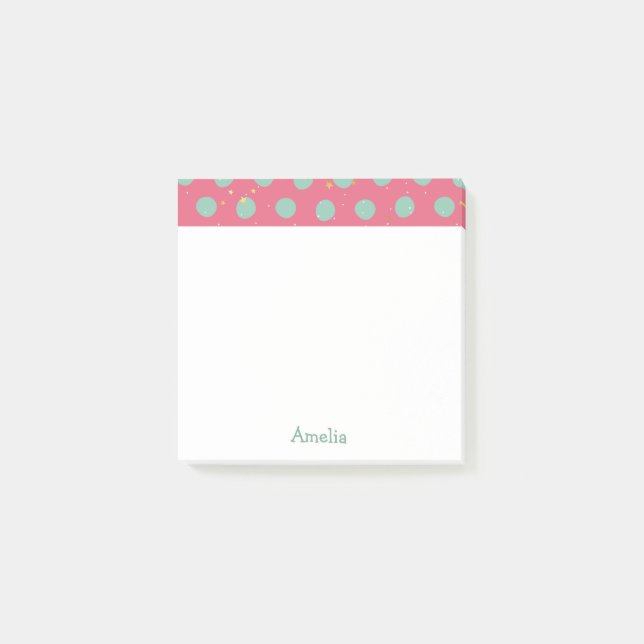 Personalized Aqua Polka Dot with Tiny Stars Post-it Notes (Front)