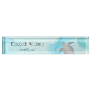 Personalized Aqua Sea Turtle Nameplate