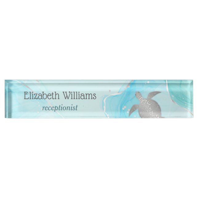 Personalized Aqua Sea Turtle Nameplate (Front)