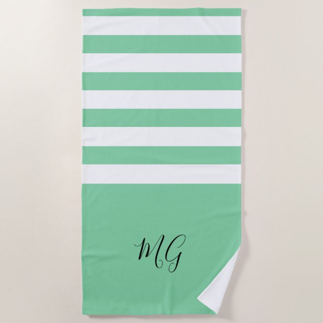Personalized Aqua Striped Beach Towel (Front)