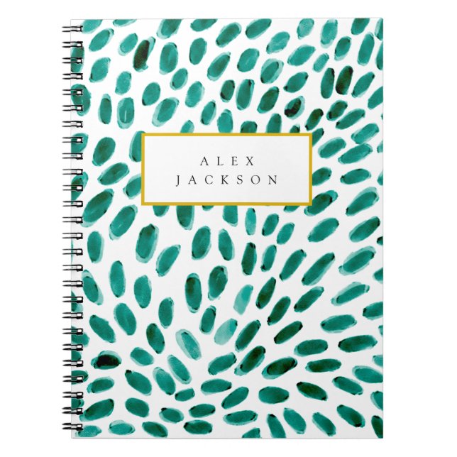 Personalized Aqua Teal Abstract Pattern Trendy Notebook (Front)