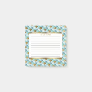 Personalized Aqua Teal Gold Mermaid Scales 3x3 Post-it Notes