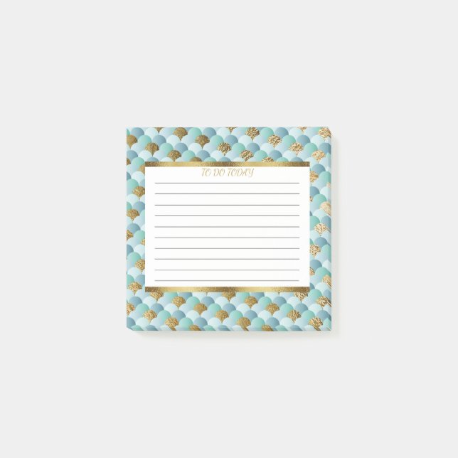 Personalized Aqua Teal Gold Mermaid Scales 3x3 Post-it Notes (Front)