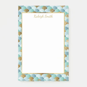 Personalized Aqua Teal Gold Mermaid Scales Post-it Notes