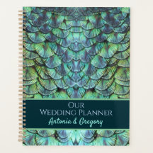 Personalized Aqua Vibrant Peacock Feathers Wedding