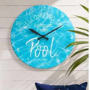 Personalized Aqua Water Welcome to the Family Pool Large Clock