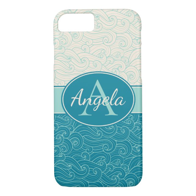 Personalized Aqua Waves Case-Mate iPhone Case (Back)