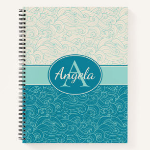 Personalized Aqua Waves Notebook