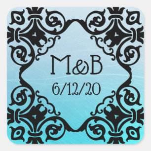 Personalized Aqua Wedding Date & Initials Sticker