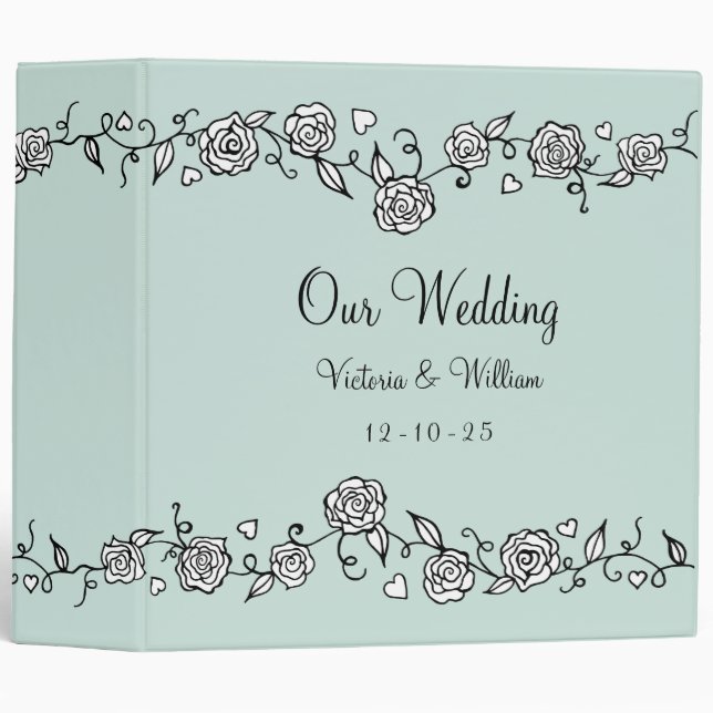 Personalized Aqua Wedding Photo Album Binder (Front/Spine)