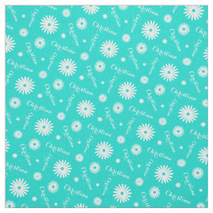 Personalized aqua white daisy name pattern fabric