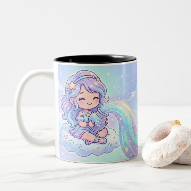 Personalized Aquarius Zodiac Photo Mug (With Donut)