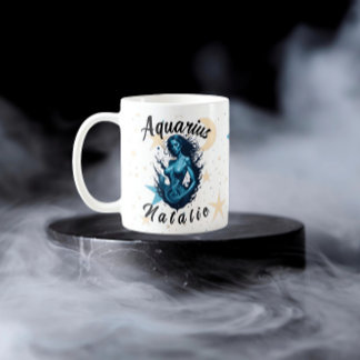 Personalized Aquarius Zodiac Sign Cute Monogram Coffee Mug