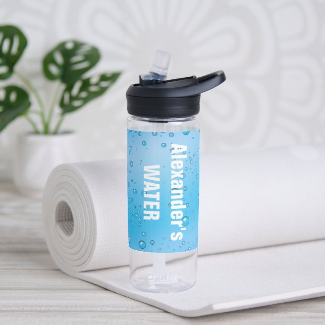 Personalized Aquatic Blue and Clear Water Bubbles Water Bottle (Yoga)