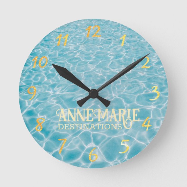 Personalized Aquatic Sunny Summer Pool Round Clock (Front)